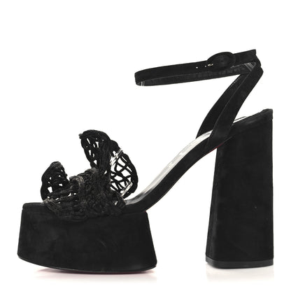 Christian Louboutin Velvet Kid Resille Deia Frou Alta Sandals 38 Black 1 of 8