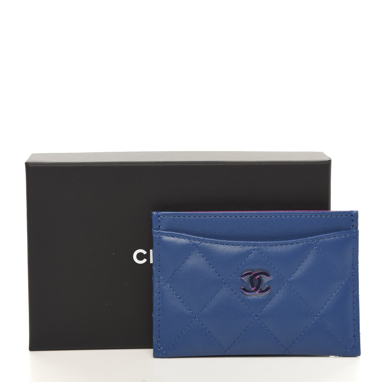Lambskin Quilted Card Holder Blue Pink
