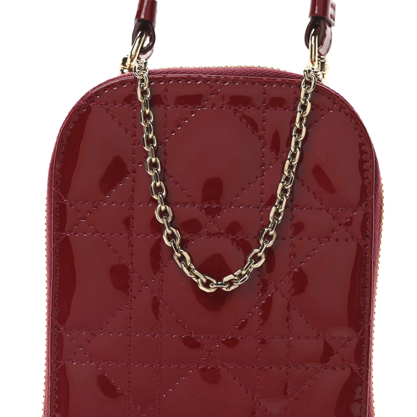 Patent Cannage Lady Dior Phone Holder Red