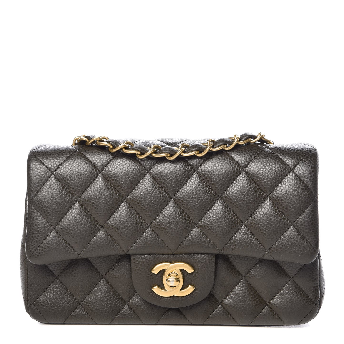 Caviar Quilted Mini Rectangular Flap Dark Green