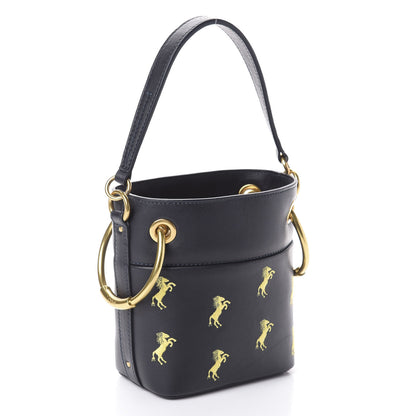 Chloe Smooth Calfskin Little Horses Embroidered Mini Roy Bucket Bag Full Blue 3 of 9