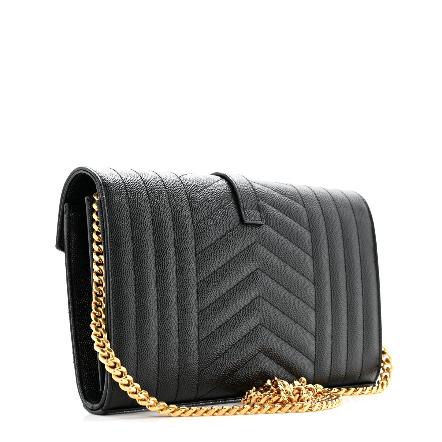 Grain De Poudre Mixed Matelasse Triquilt Monogram Chain Wallet Black