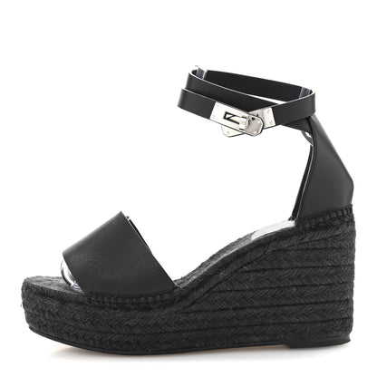 Hermes Calfskin Tipoli Espadrille Wedges 38 Black 1 of 14