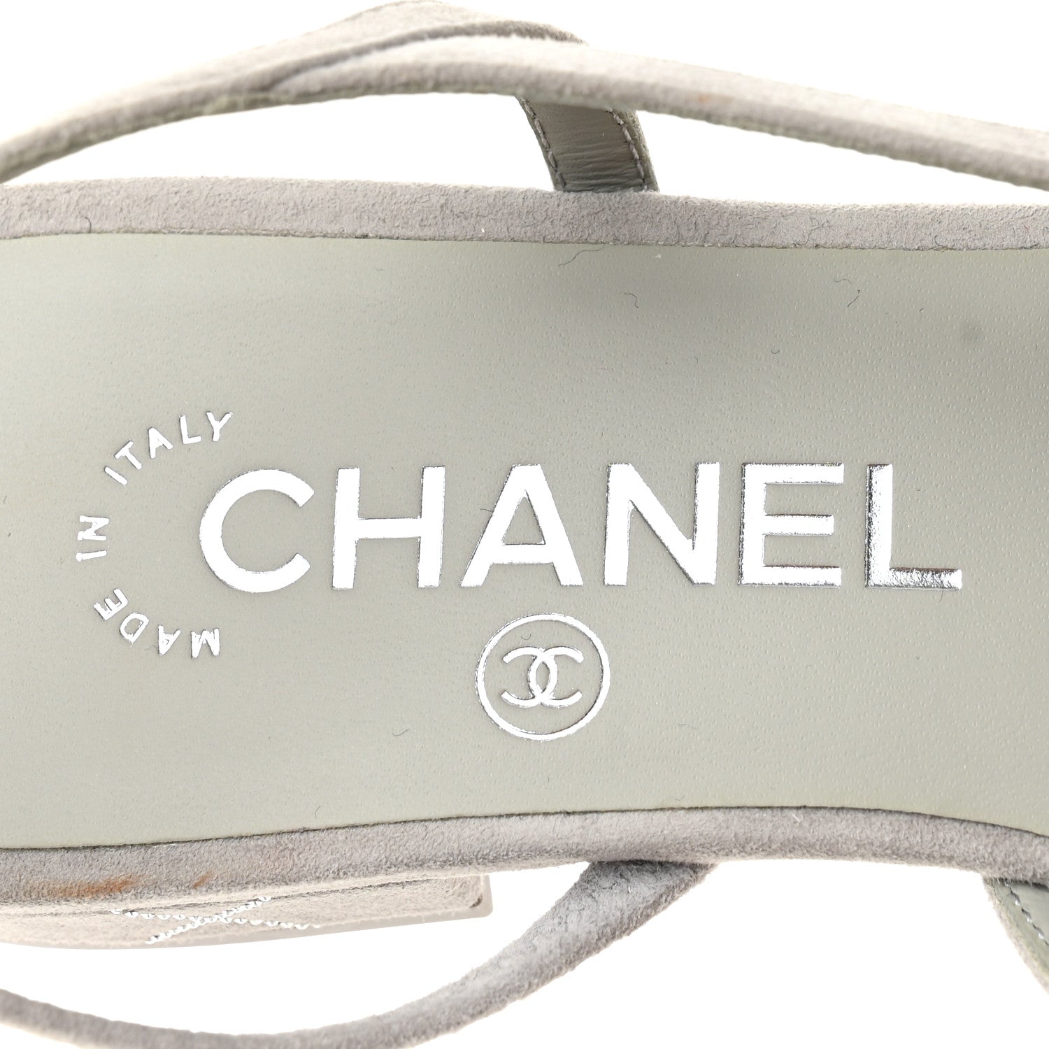 Chanel Suede Crystal Grosgrain Cap Toe CC Slingback Flats 36 Gray
