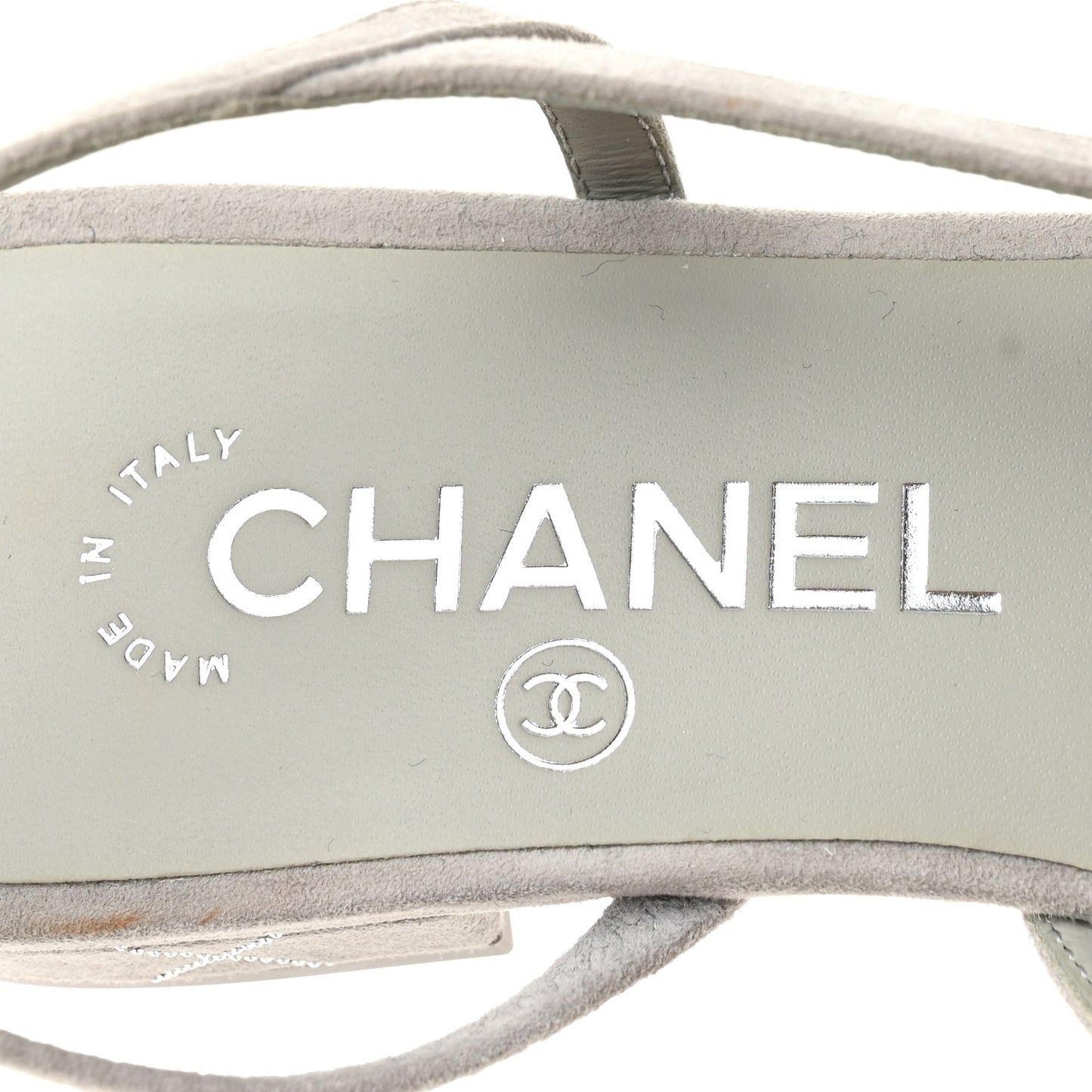Suede Crystal Grosgrain Cap Toe CC Slingback Flats 36 Gray Silver Black