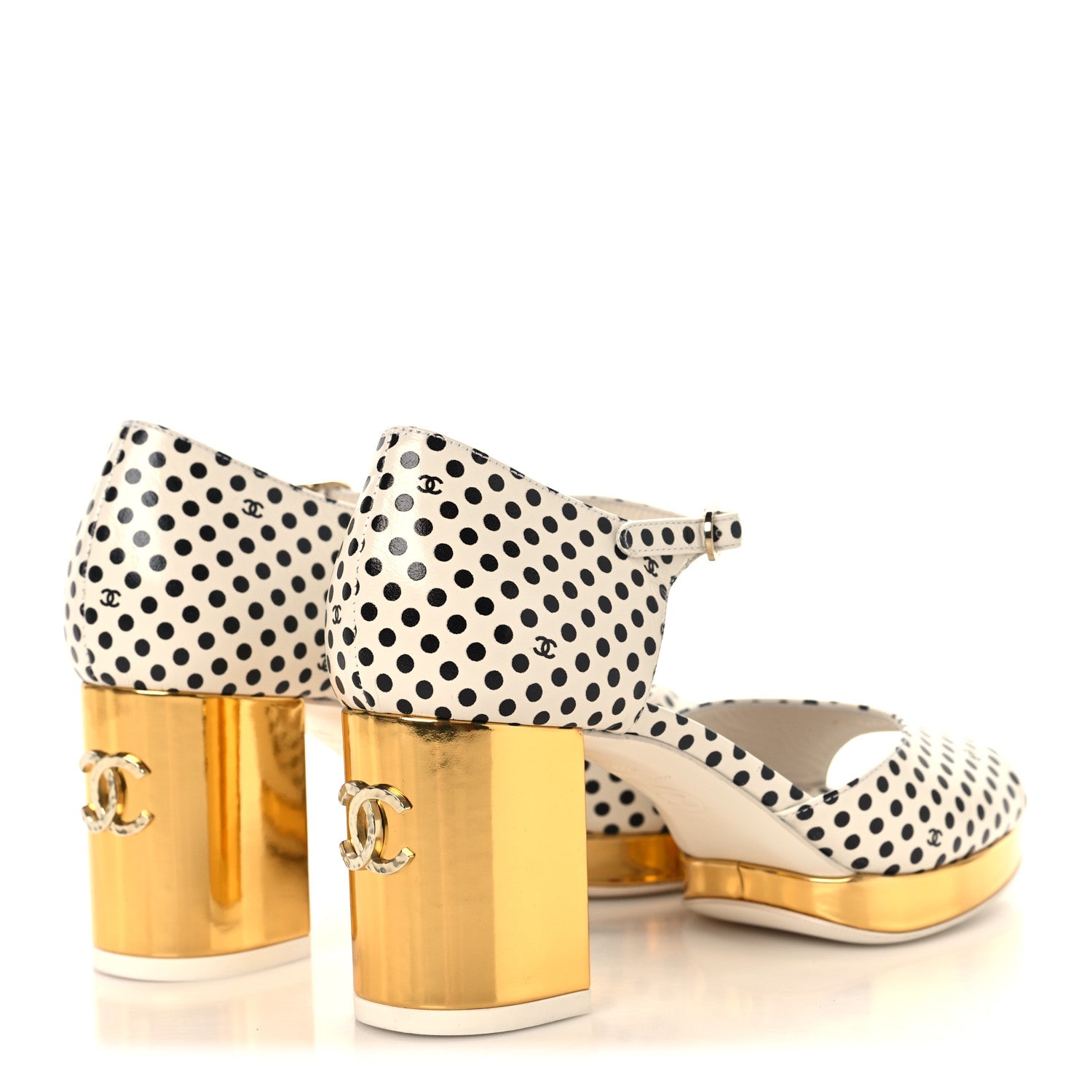 Chanel Printed Calfskin Polka Dot CC Platform Sandals 36.5 Ivory Black 5 of 8