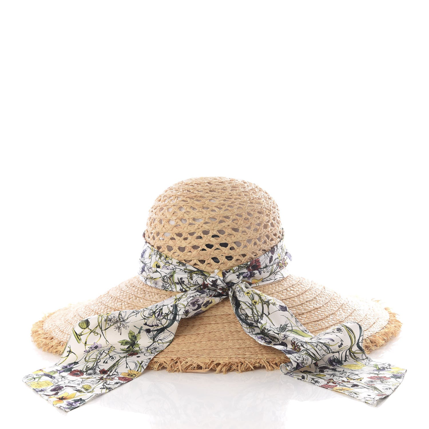 Gucci Straw Flora Infinity Scarf Wide Brim Hat S Natural 2 of 5