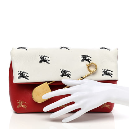 Burberry Grained Calfskin Pin Clutch White Red 2 of 9
