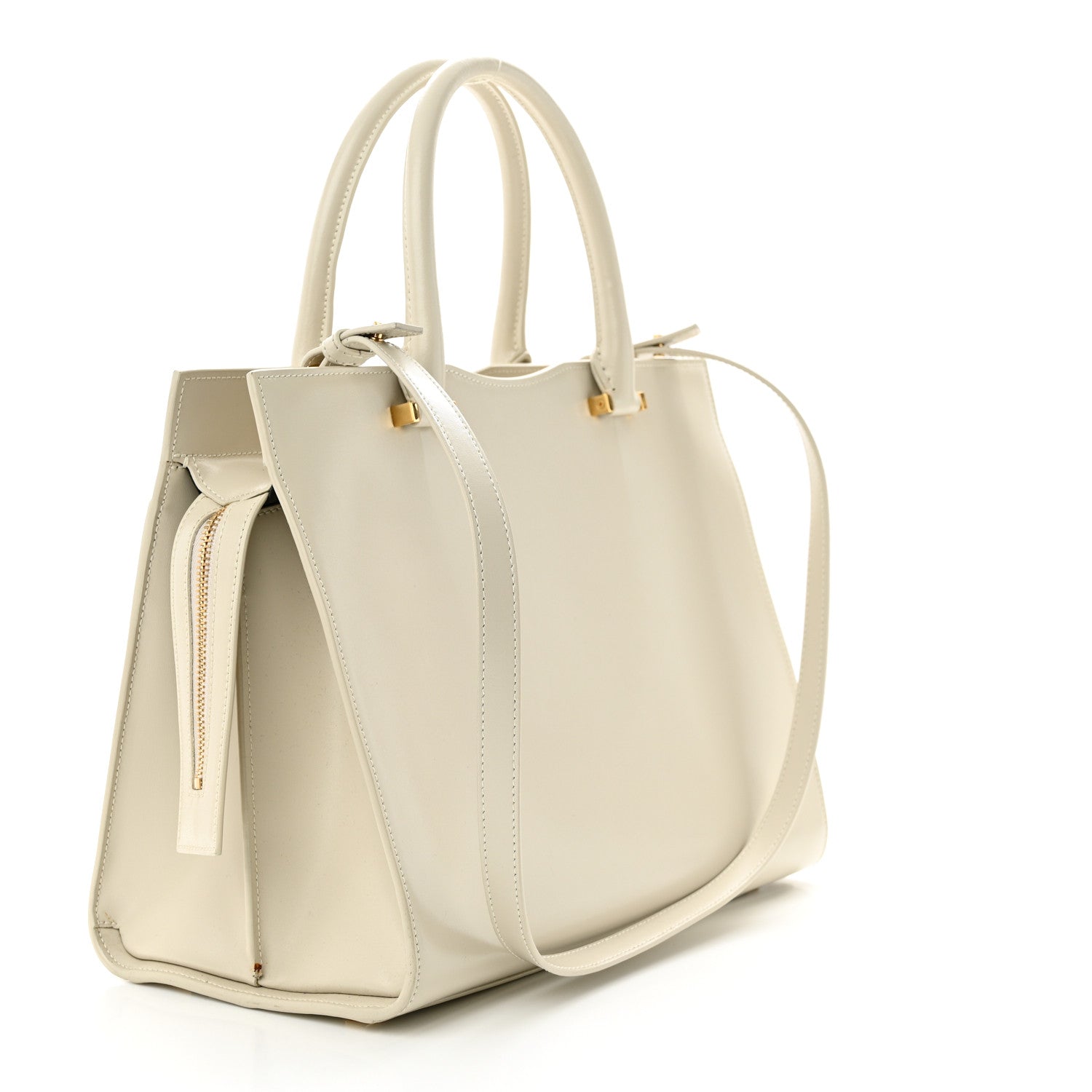 Saint Laurent SAINT LAURENT Shiny Calfskin Medium Uptown Tote Crema Soft 3 of 11