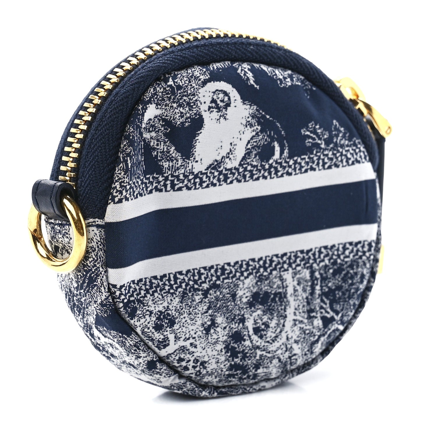 Technical Fabric Embroidered Toile De Jouy DiorTravel Round Coin Purse Blue