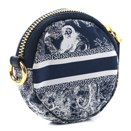 Christian Dior Technical Fabric Embroidered Toile De Jouy DiorTravel Round Coin Purse Blue 3 of 11