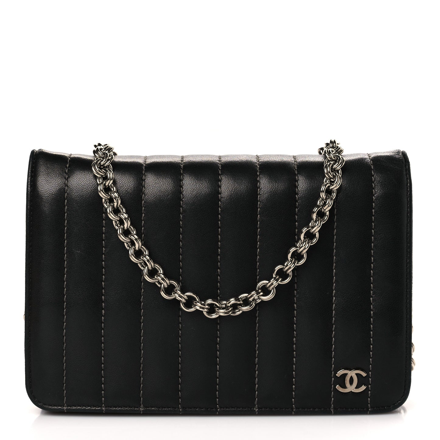 Lambskin Vertical Quilted Wallet On Chain WOC Black