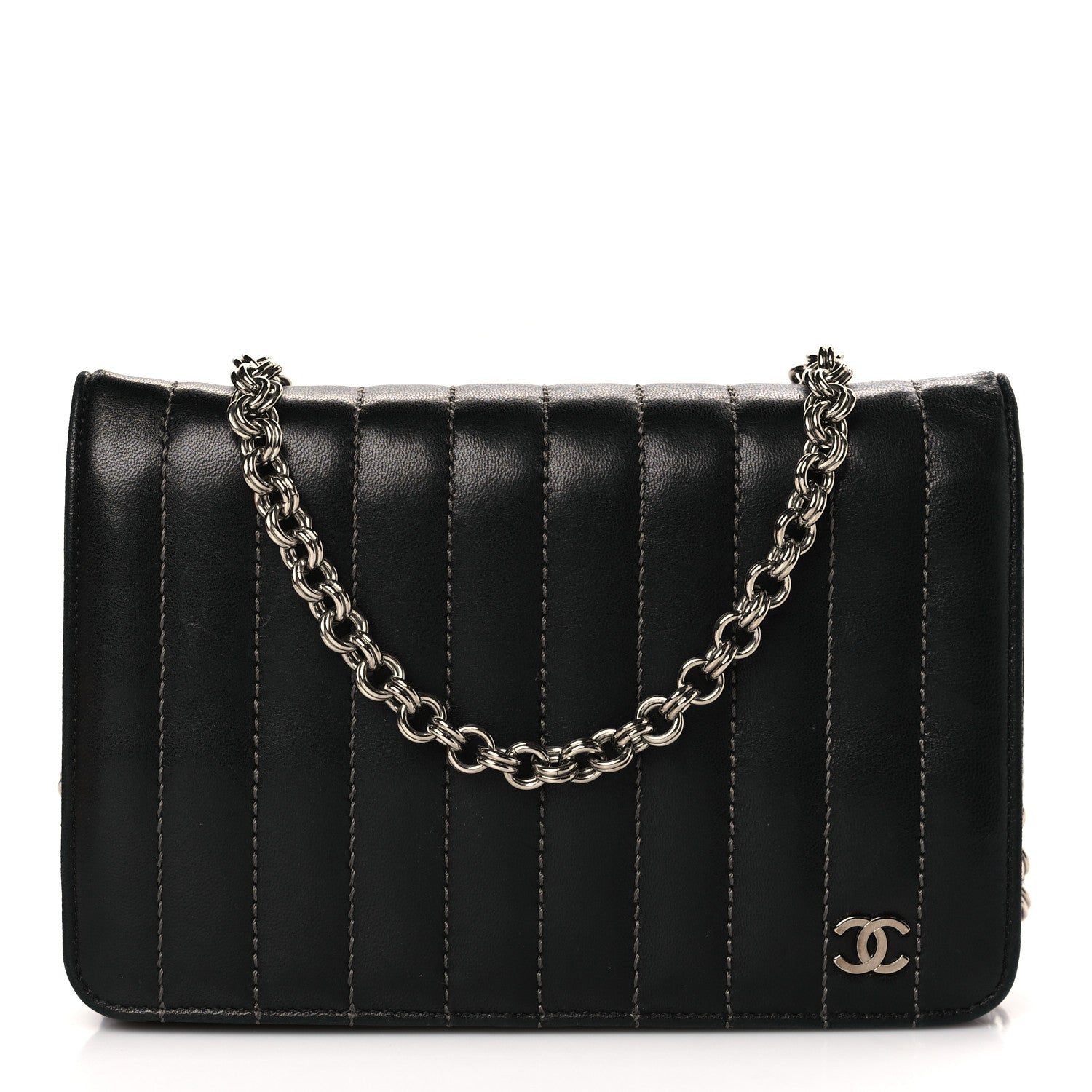 Chanel Lambskin Vertical Quilted Wallet On Chain WOC Black 1 of 9