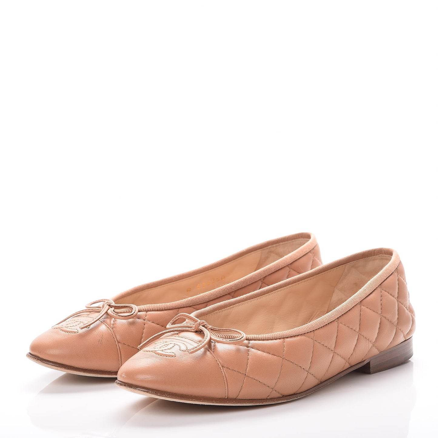 Lambskin Quilted CC Cap Toe Ballerina Flats 36.5 Dark Beige