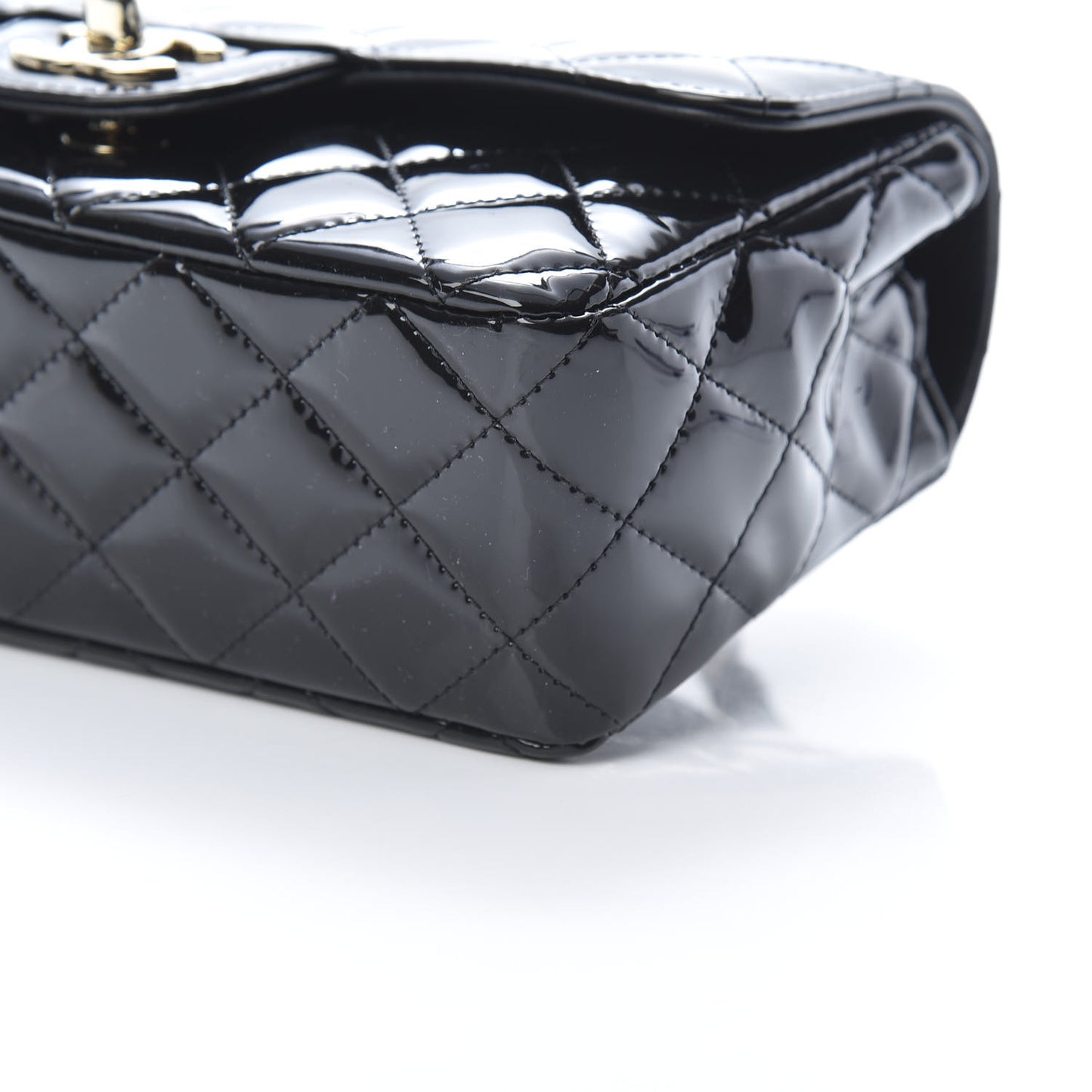 Patent Calfskin Quilted Mini Rectangular Flap Black