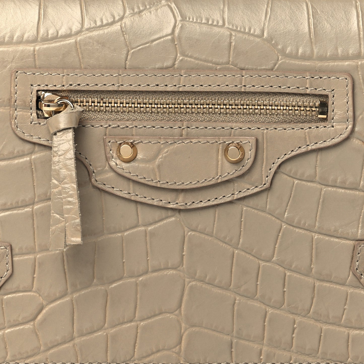 Calfskin Crocodile Embossed Classic Gold Hardware Wallet on Chain Beige Latte