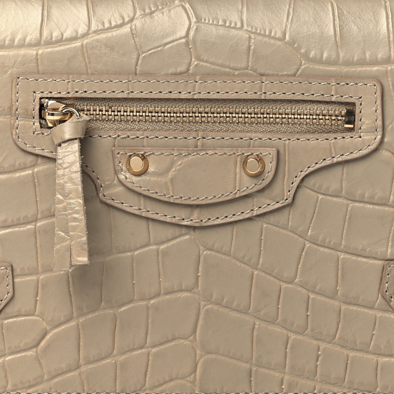 Balenciaga Calfskin Crocodile Embossed Classic Gold Hardware Wallet on Chain Beige Latte 7 of 9