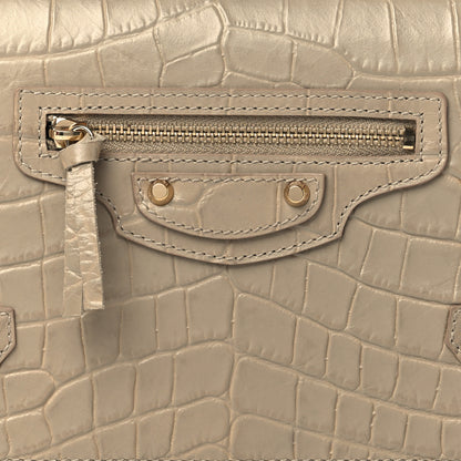 Balenciaga Calfskin Crocodile Embossed Classic Gold Hardware Wallet on Chain Beige Latte 7 of 9