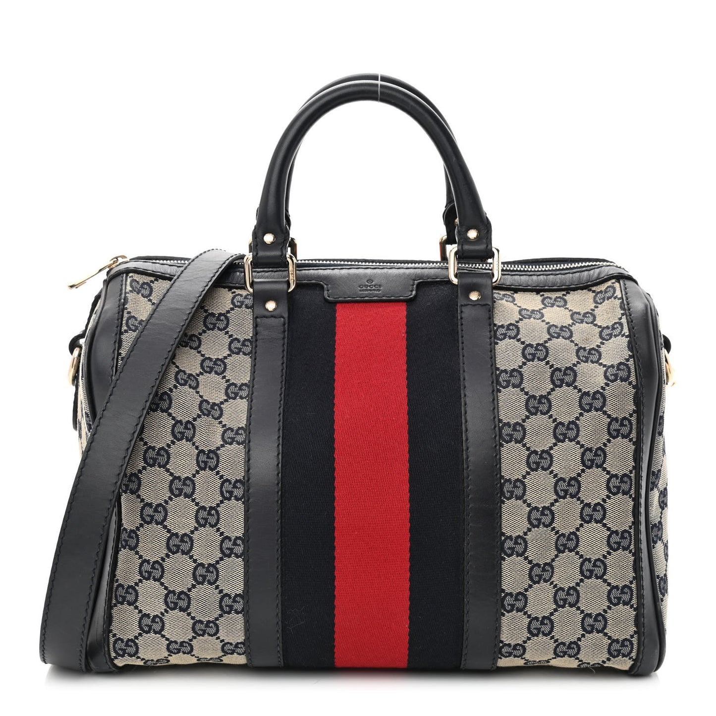 Monogram Selleria Calfskin Vintage Web Medium Boston Beige Blue