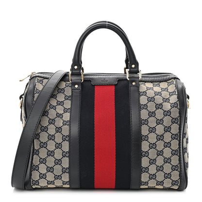 Gucci Monogram Selleria Calfskin Vintage Web Medium Boston Beige Blue 1 of 15