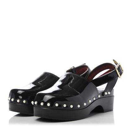 Chanel Patent Calfskin Pearl Ankle Strap Clogs 37 Black 3 of 8