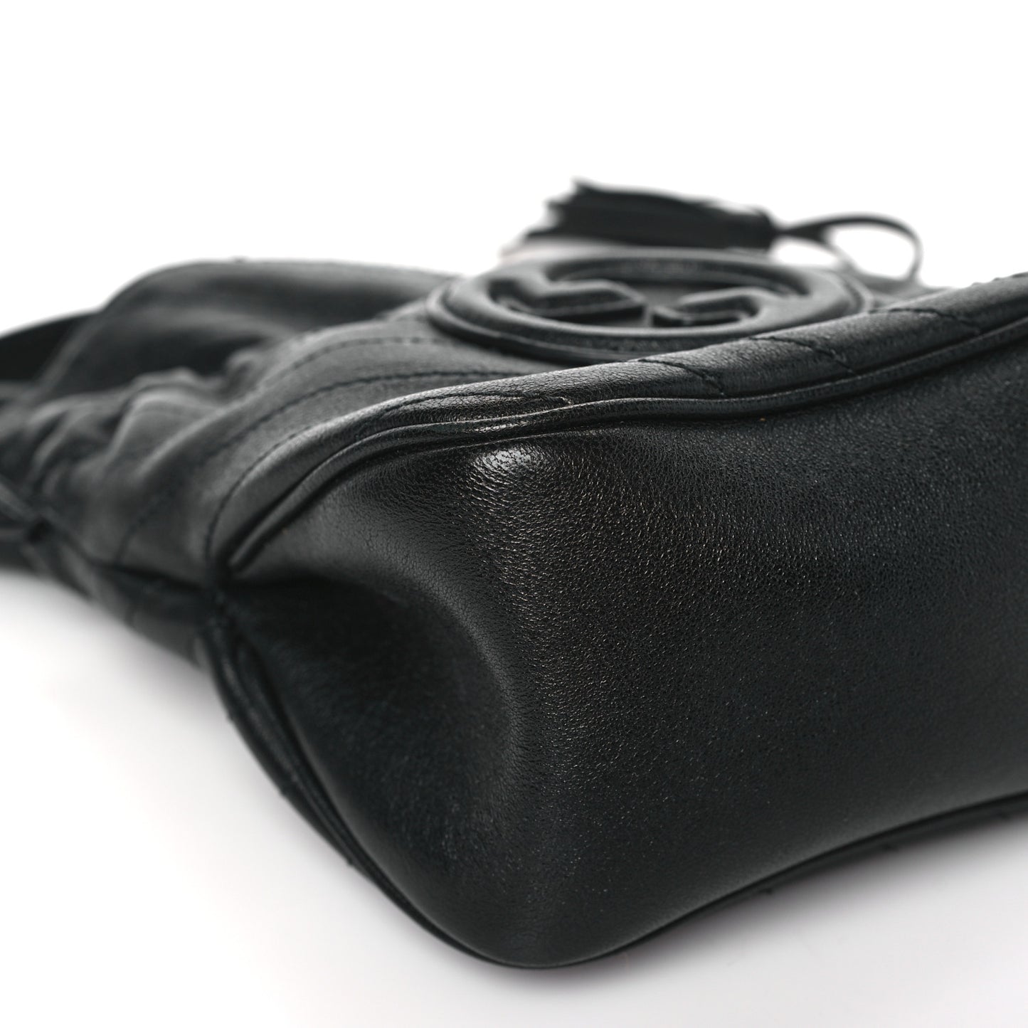 Sakai Be Green Calfskin Diagonal Stitched Mini Blondie Bucket Bag Black