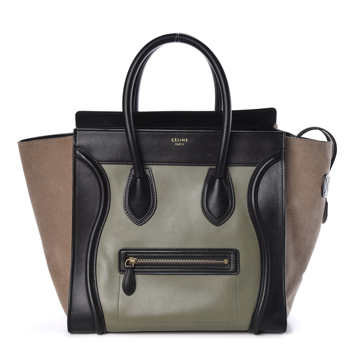 Satin Calfskin Suede Mini Tri-Color Luggage Almond