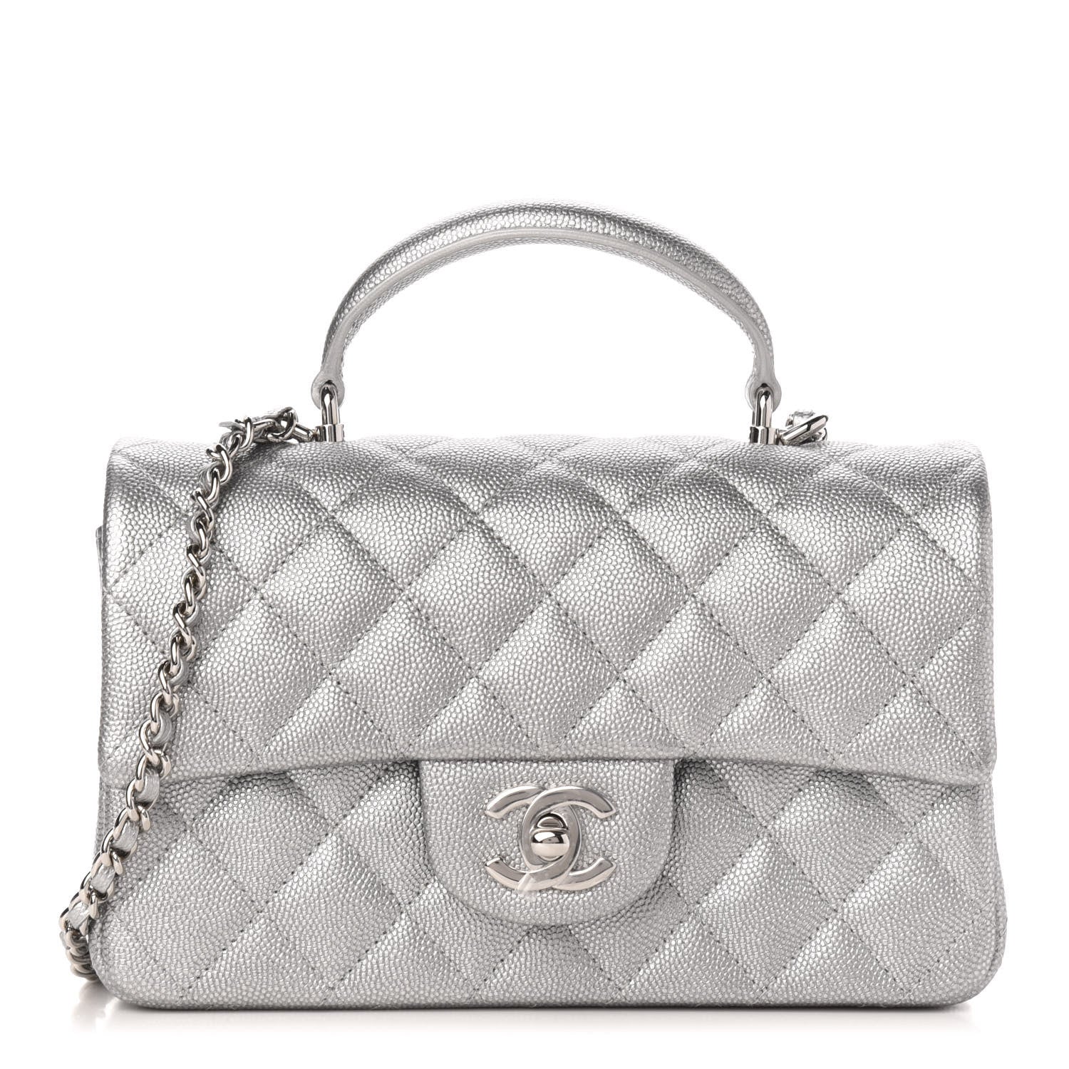 Chanel Metallic Caviar Quilted Mini Top Handle Rectangular Flap Silver 1 of 10