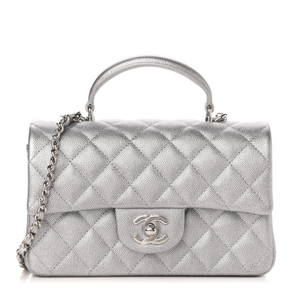 Chanel Metallic Caviar Quilted Mini Top Handle Rectangular Flap Silver 1 of 10