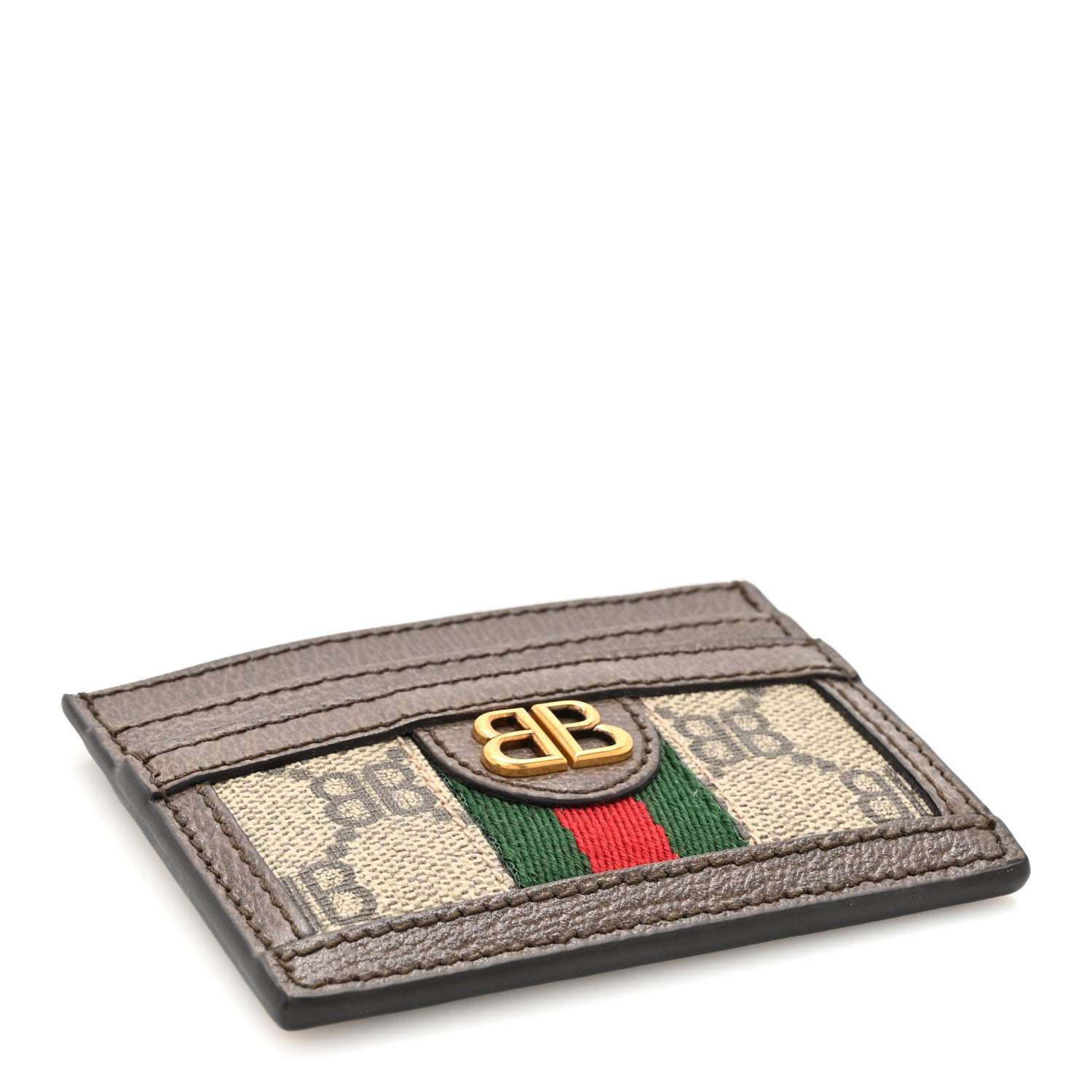 Gucci X BALENCIAGA BB Monogram Web Ophidia Card Holder Beige Ebony New Acero 4 of 9