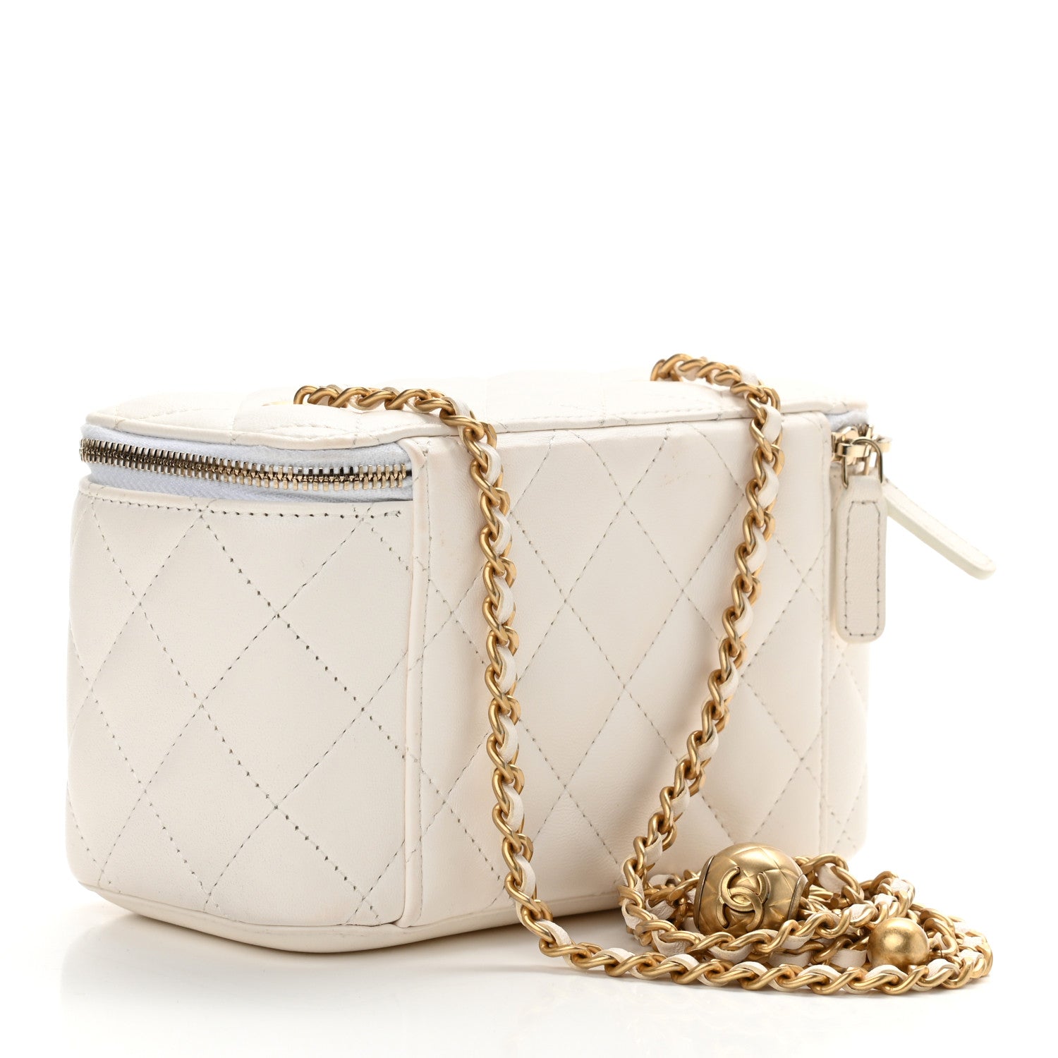 Chanel Lambskin Quilted Pearl Crush Small Vanity Case With Chain White 3 of 11
