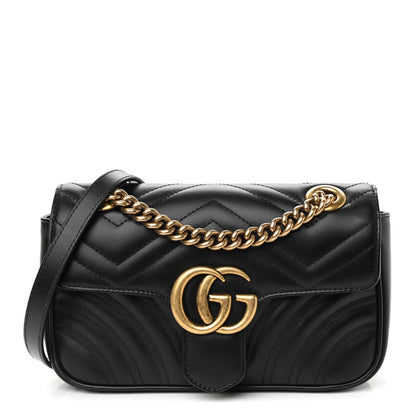 Gucci Calfskin Matelasse Mini GG Marmont Shoulder Bag Black 1 of 9