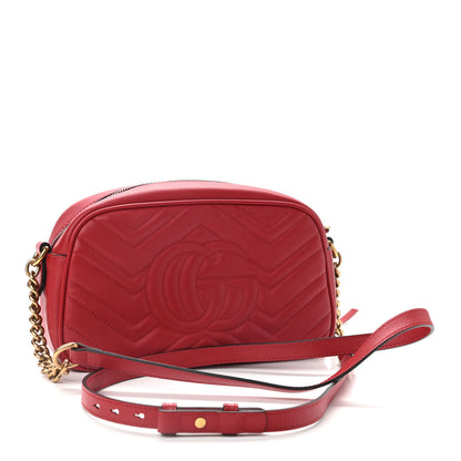 Gucci Calfskin Matelasse Small GG Marmont Chain Shoulder Bag Hibiscus Red 3 of 10