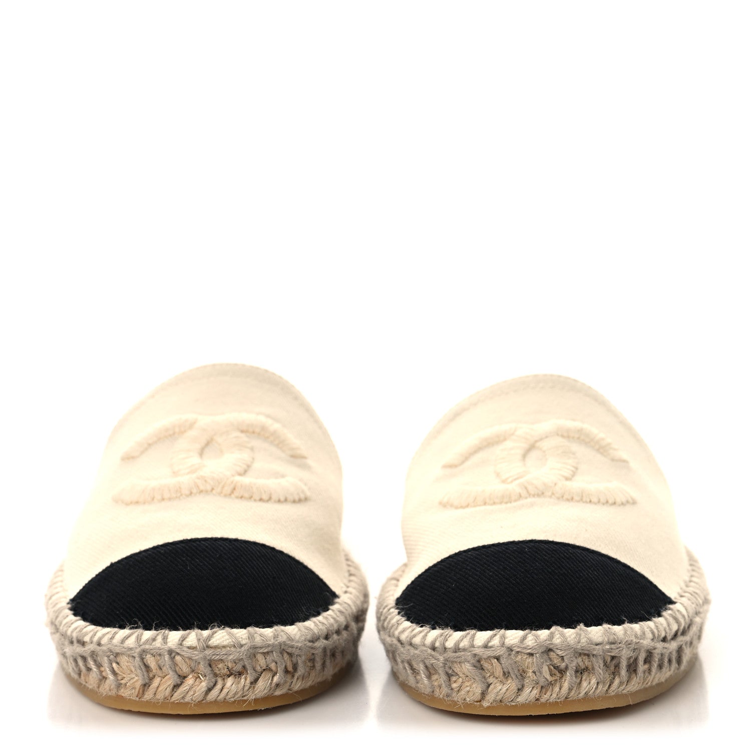 Chanel Denim CC Espadrille Mules 38  White Black 3 of 9