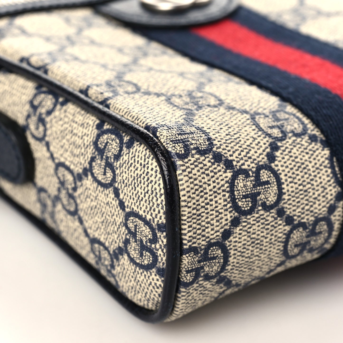 GG Supreme Monogram Textured Calfskin Web Mini Ophidia Messenger Beige Blue