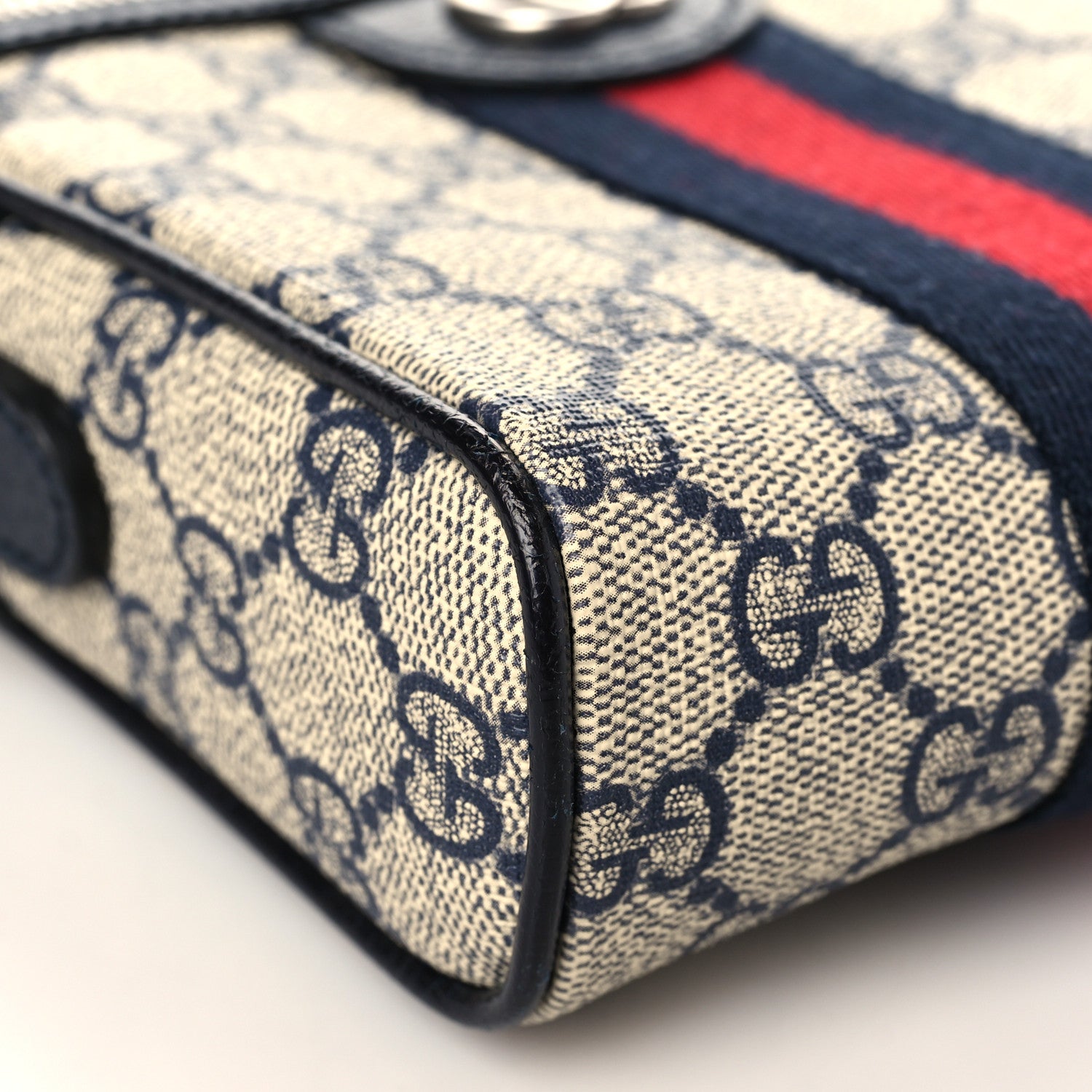 Gucci GG Supreme Monogram Textured Calfskin Web Mini Ophidia Messenger Beige Blue 8 of 9