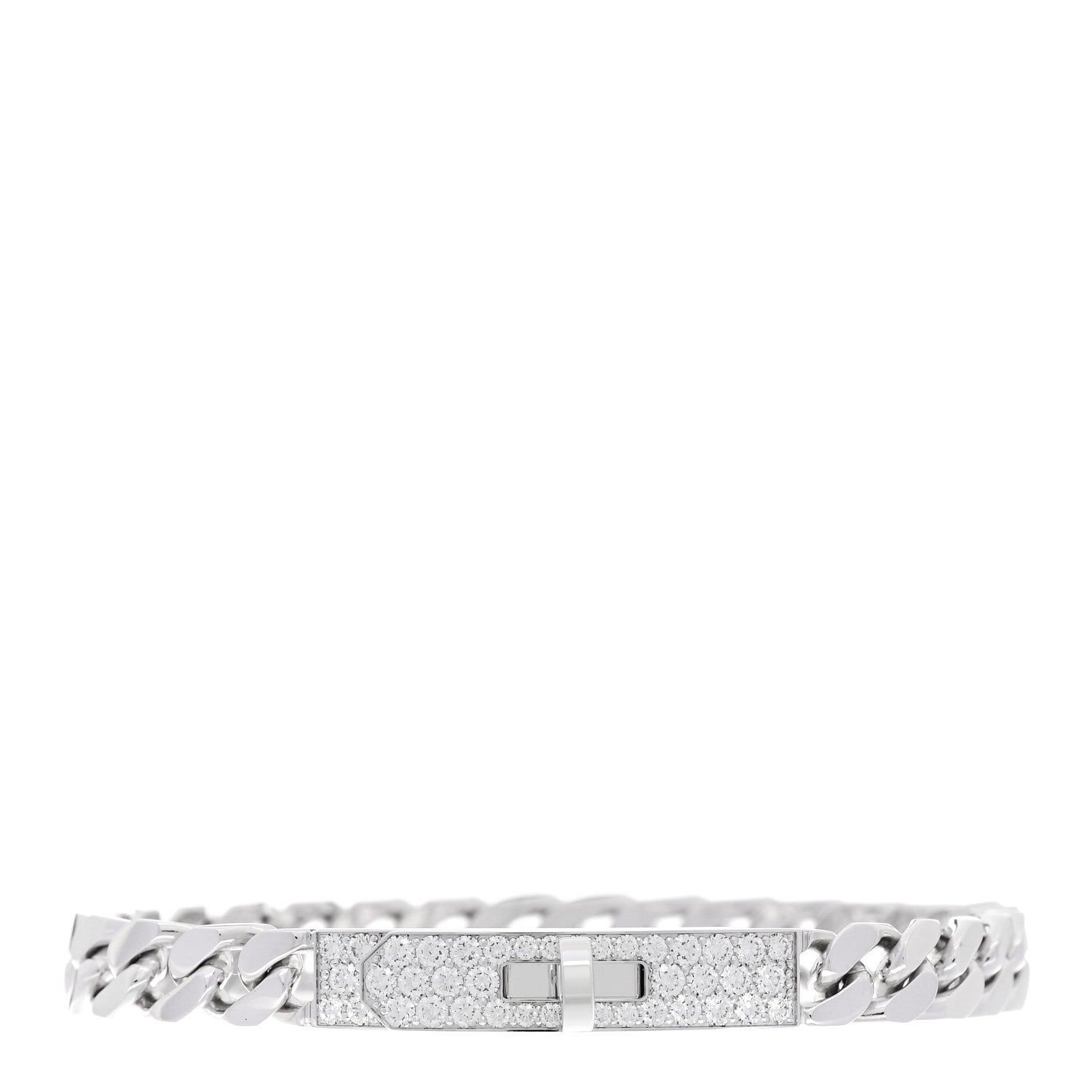 Hermes 18K White Gold Diamond TPM Kelly Gourmette Bracelet SH 1 of 4