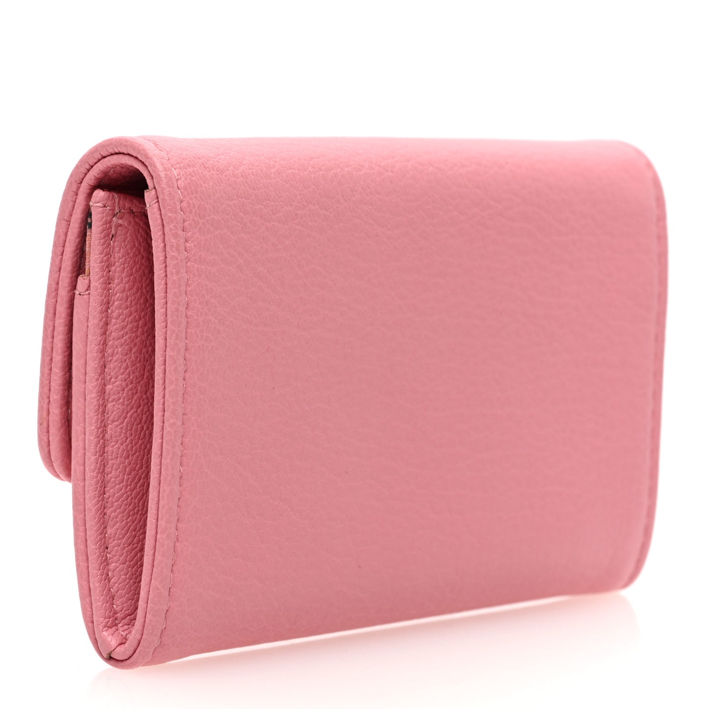 Goatskin Camellia CC Flap Card Holder Pink Black