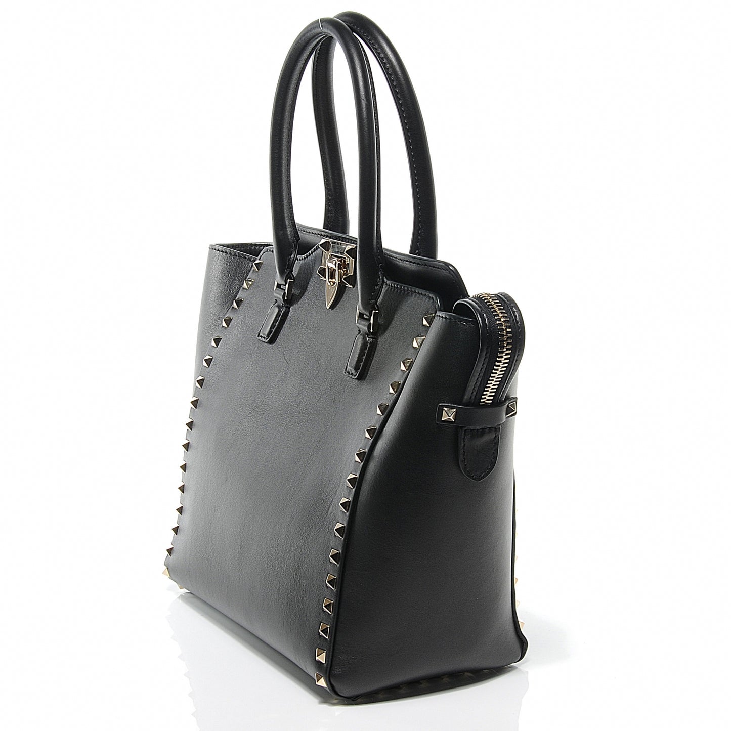 Vitello Rockstud Double Handle Tote Black