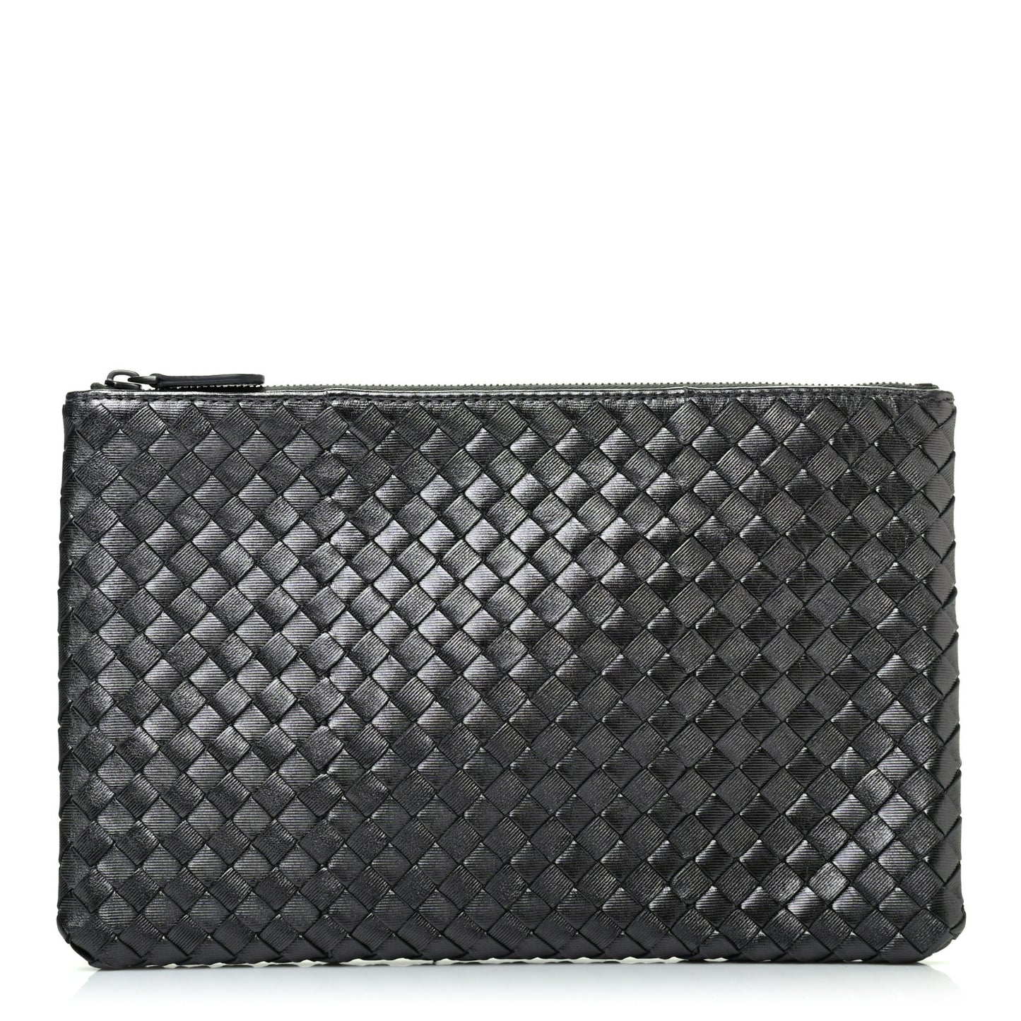 Nappa Intrecciato Large Flat Zip Biletto Pouch Black