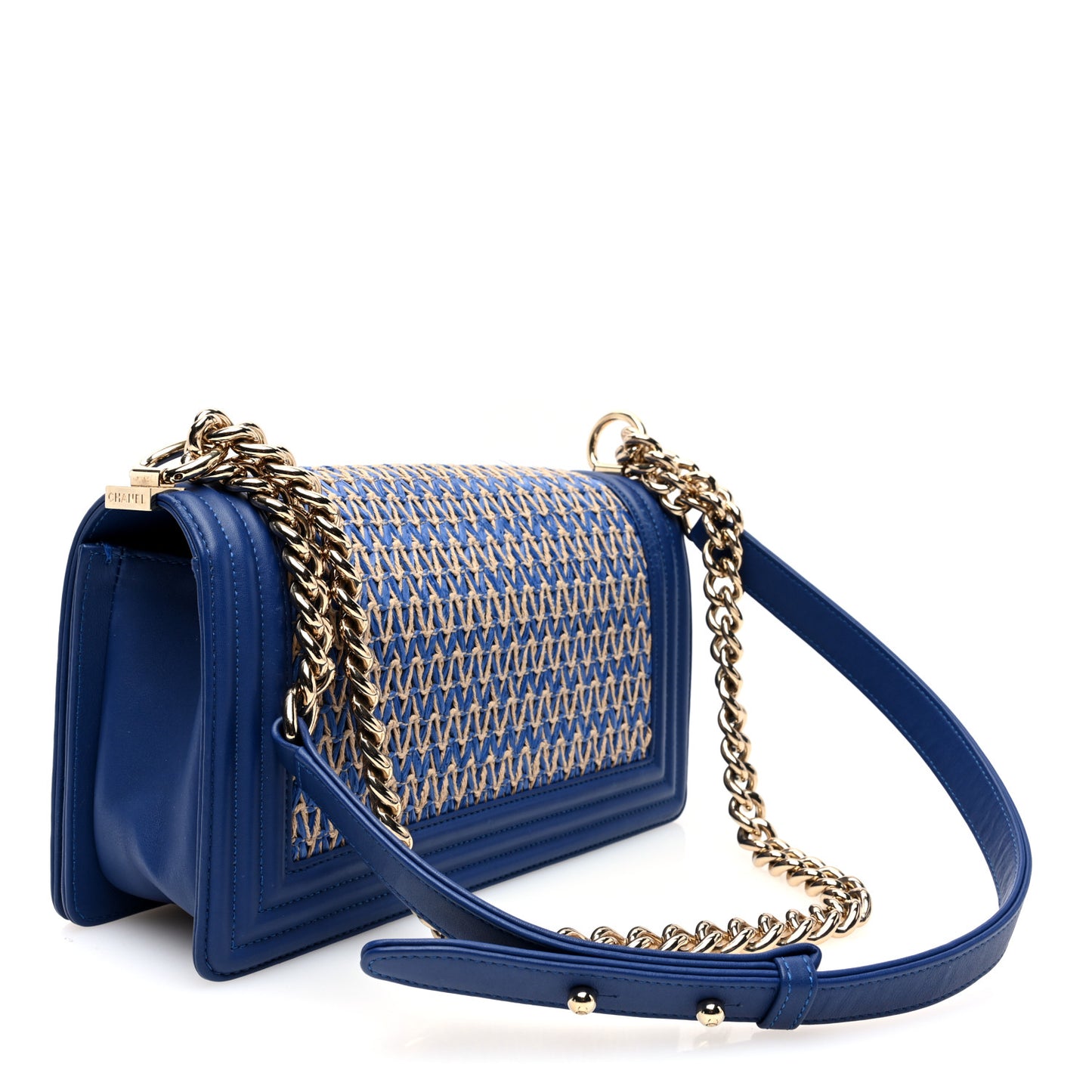 Lambskin Cotten Woven Medium Boy Flap Blue