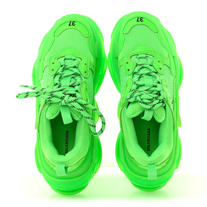 Balenciaga Fabric Mesh Clear Sole Womens Triple S Sneakers 37 Fluo Green 2 of 9
