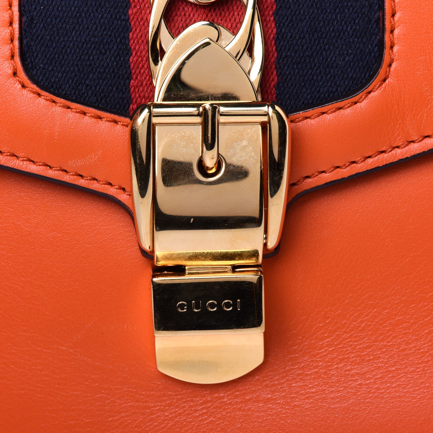 Gucci Calfskin Small Sylvie Wristlet Clutch Orange 12 of 12