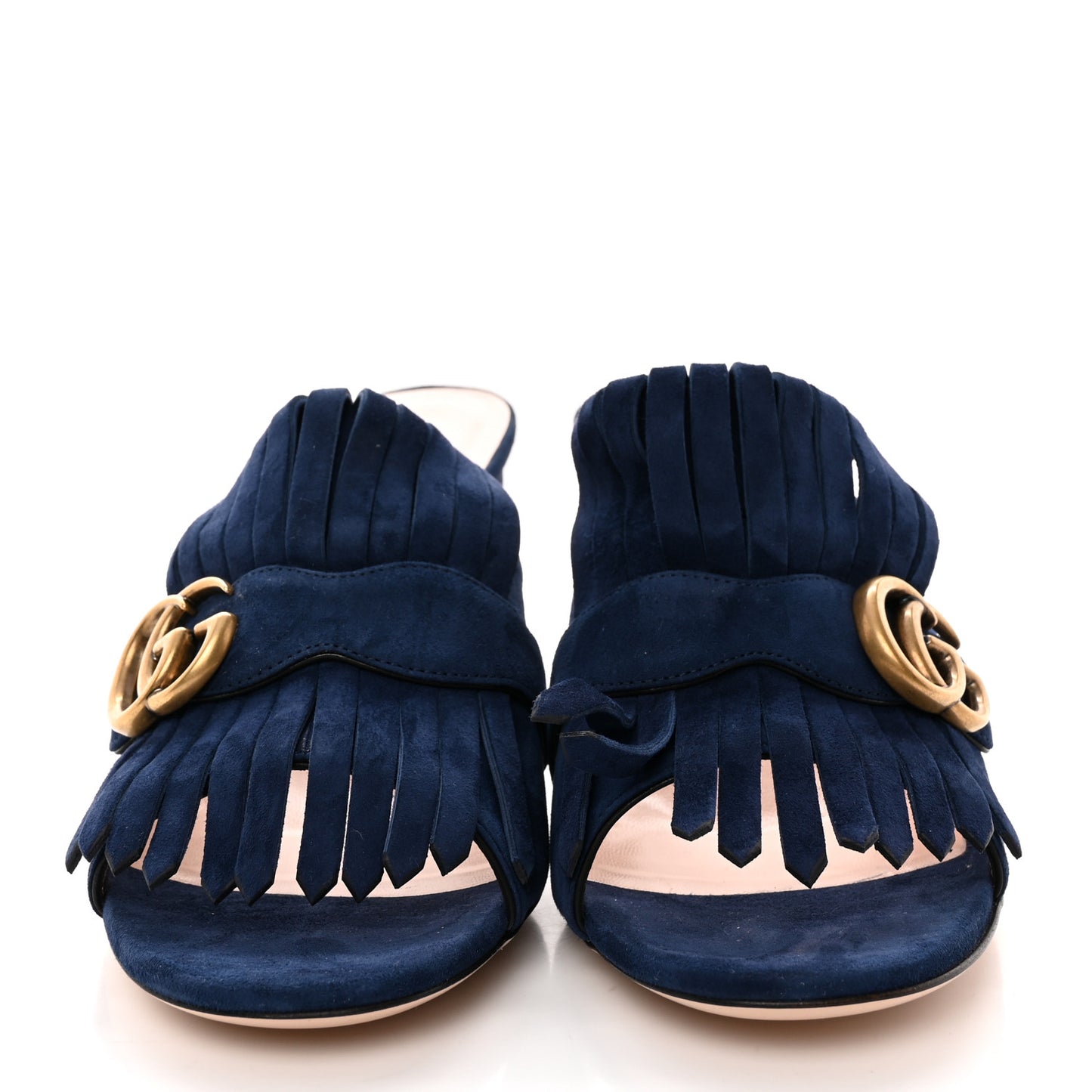 Kid Scamosciato GG Marmont Fringe 75mm Slide Sandals 41.5 Blue Ink