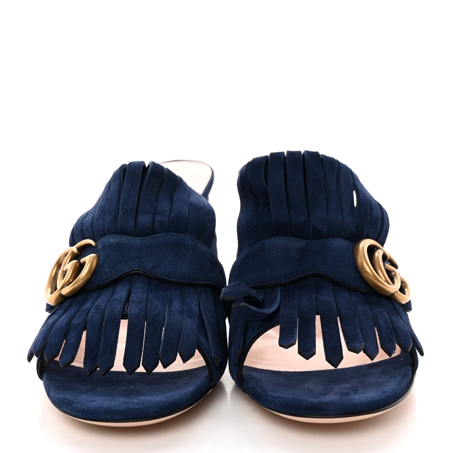 Gucci Kid Scamosciato GG Marmont Fringe 75mm Slide Sandals 41.5 Blue Ink 2 of 13
