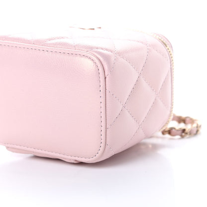 Chanel Iridescent Caviar Quilted Mini Pearl On Top Vanity Case With Chain Light Pink 10 of 12