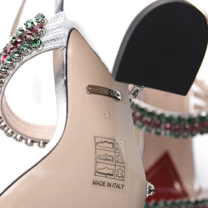 Gucci Nappa Silk Crystal Bertie High Heel Sandals 37 Argento 8 of 11