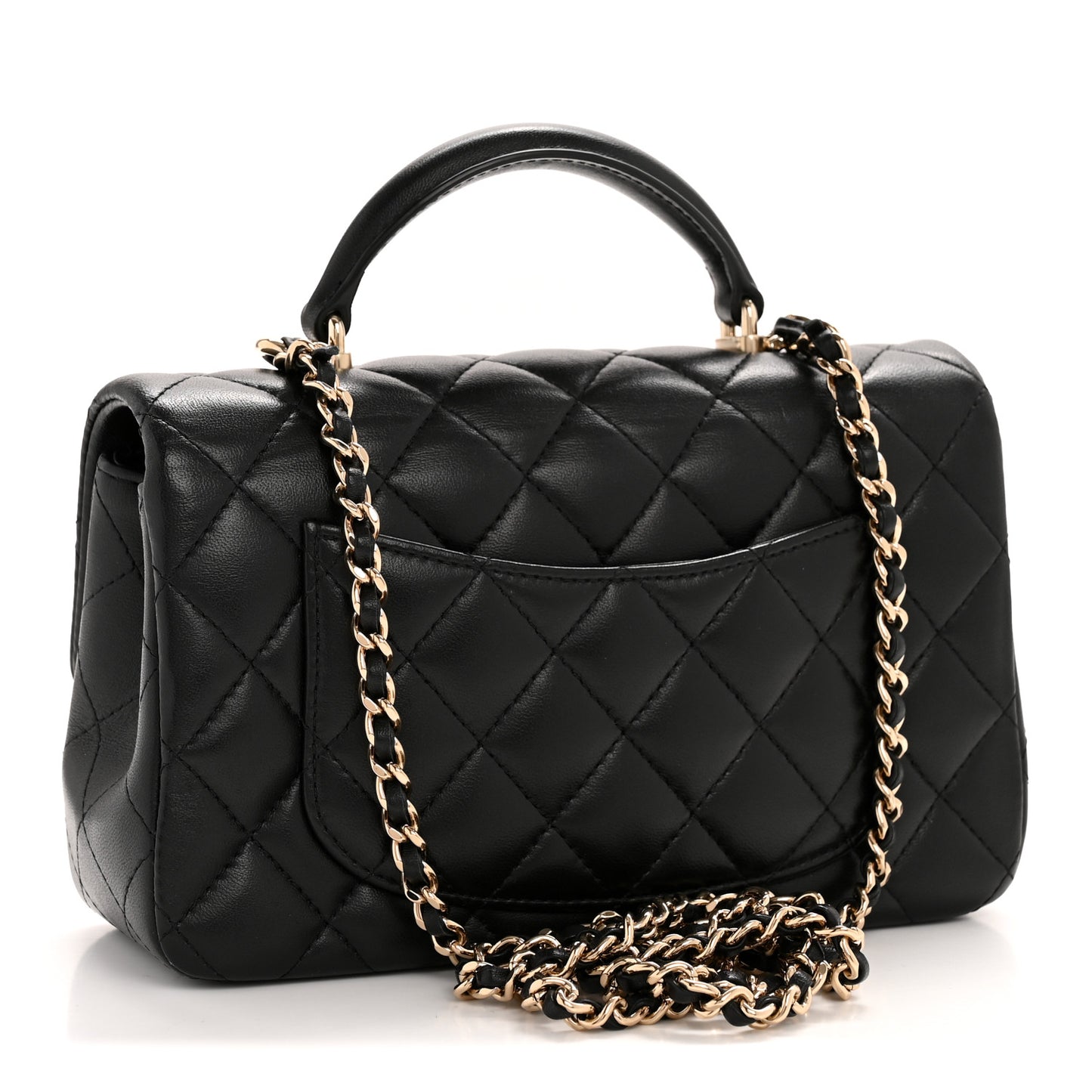 Lambskin Quilted Mini Top Handle Rectangular Flap Black