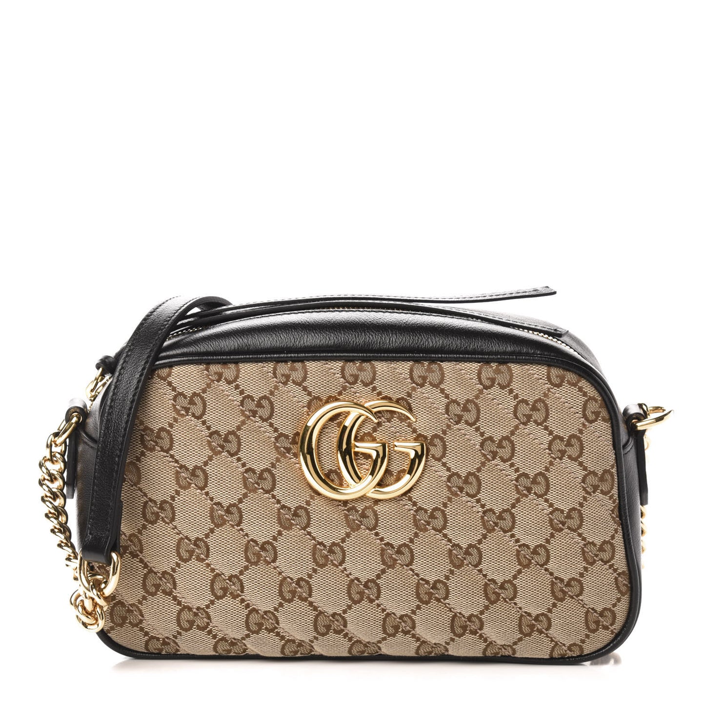 Monogram Matelasse Diagonal Small GG Marmont Chain Shoulder Bag Beige Black