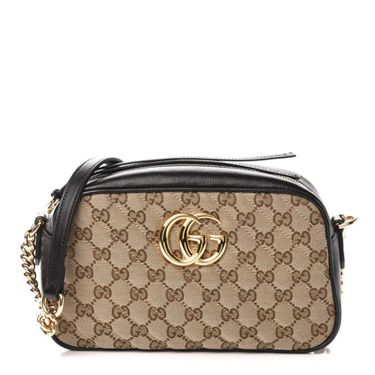 Gucci Monogram Matelasse Diagonal Small GG Marmont Chain Shoulder Bag Beige Black 1 of 13